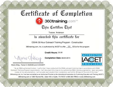 360 training osha 30 certificate